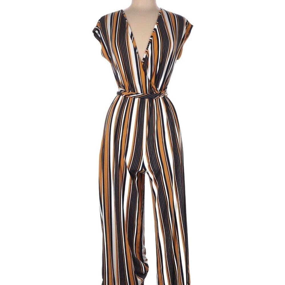 Caution to the Wind Striped Jumpsuit || Medium